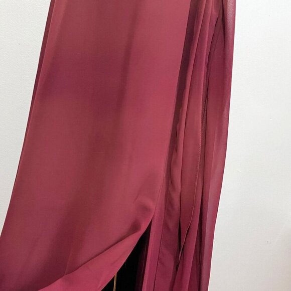 NWOT JENNY YOO COLLECTION BURGUNDY HALTER CHIFFON FRONT TIE FORMAL DRESS - 4 - Picture 7 of 14